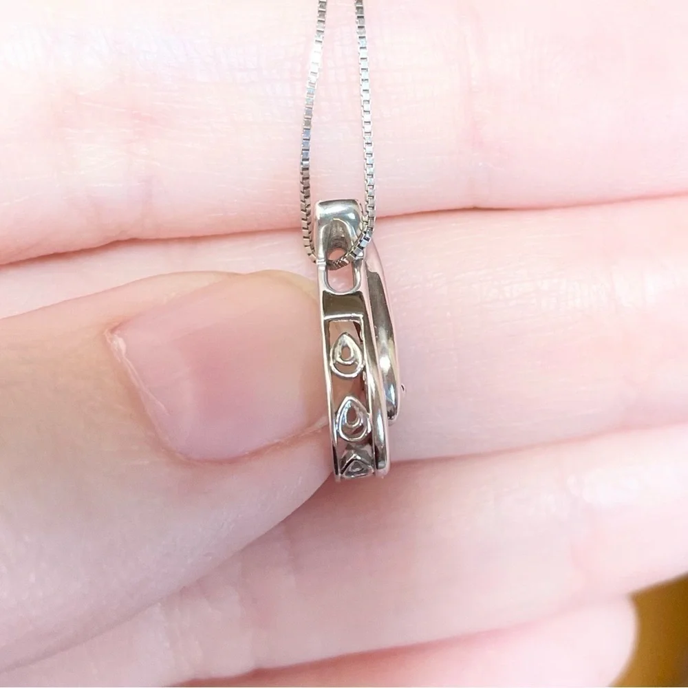 10k double loop filigree open circle .08 diamond solid white gold necklace - Picture 8 of 11